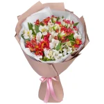 Букет из 25 красно-белых альстромерий